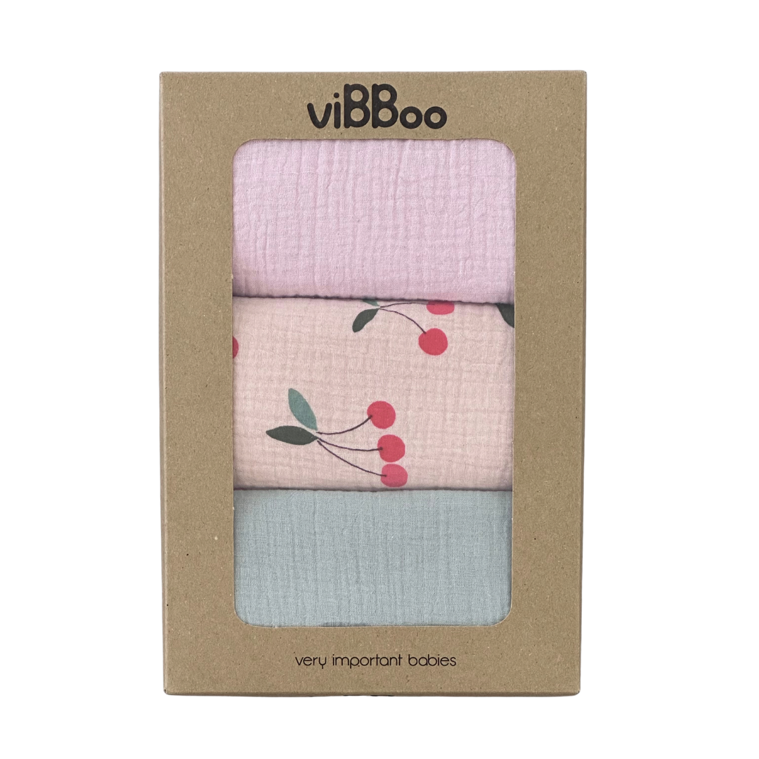 viBBoo Set of 3 Muslin Cherry